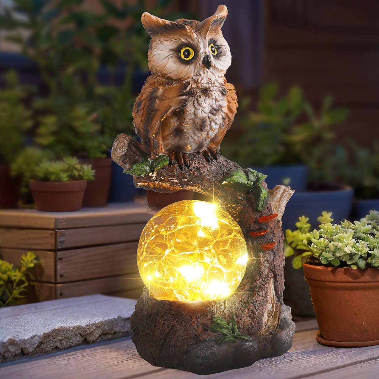 Solar Garden Outdoor Statues, Owl Garden Statue with Solar Glass Ball Light Lantern Outdoor Decor, for Lawn,Yard, Unique Housewarming Gift for Women Mother Mom