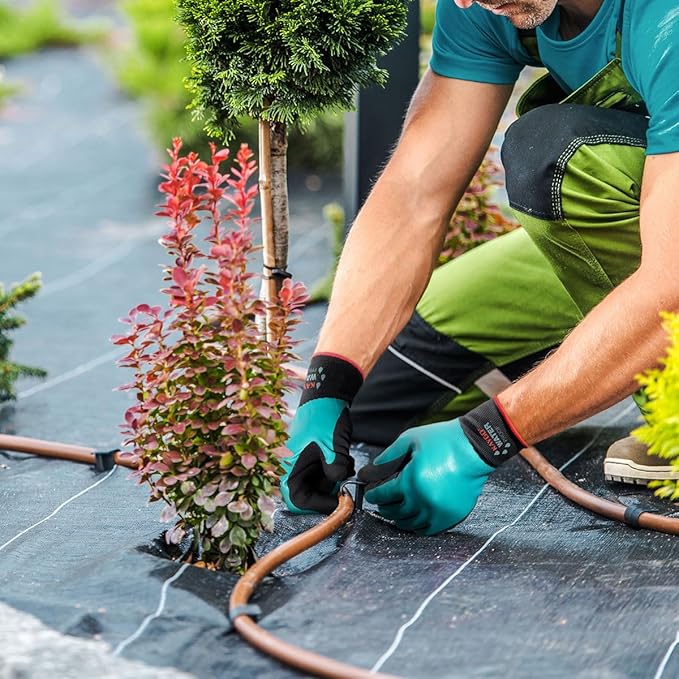 KAYGO Waterproof Work Gloves for Men and Women, Rubber Coated Non-slip Working Gloves for Garden, Outdoor Construction,3 pairs,Blue,L