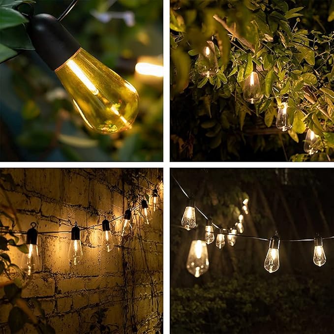 Solar Outdoor String Lights, 25FT Patio Lights String Waterproof with 20 Warm White LED Shatterproof ST58 Bulbs, Perfect for Garden, Backyard, Pergola, Party, Cafe, Camping Decoration (25FT)