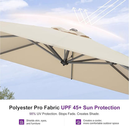 PURPLE LEAF 8 Feet Patio Umbrella Outdoor Cantilever Square Umbrella Aluminum Offset Umbrella with 360-degree Rotation for Garden Deck Pool Patio, Beige