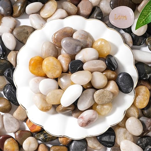 SIDONG 5 LB Mixed River Rocks, 0.3-0.5 Inches High Polished Pebbles for Indoor Plants, Aquarium Rocks Used in Fish Tank, Decorative Stones for Plants, Vases, Home Décor, Crafting, Garden Landscaping