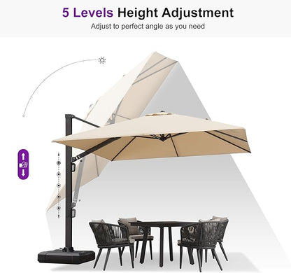 PURPLE LEAF 9' X 12' Rectangle Patio Umbrella Large Outdoor Aluminum Offset Umbrella with 360-degree Rotation Cantilever Umbrella for Garden Deck Backyard Pool, Beige