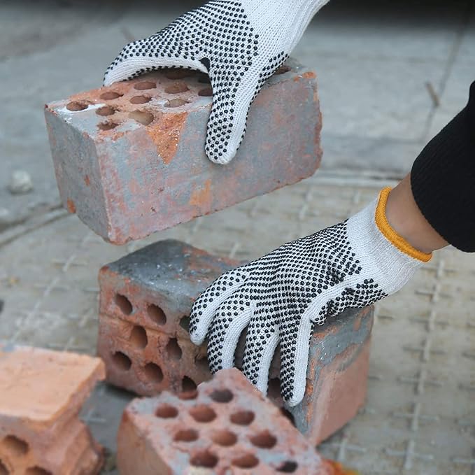 Evridwear Cotton Polyester String Knit Shell Safety Protection Work Gloves for Painter Mechanic Industrial Warehouse Gardening Construction Men & Women 12 Pairs, With Two Side dots, S Size