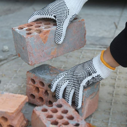 Evridwear Cotton Polyester String Knit Shell Safety Protection Work Gloves for Painter Mechanic Industrial Warehouse Gardening Construction Men & Women 12 Pairs, With Two Side dots, S Size