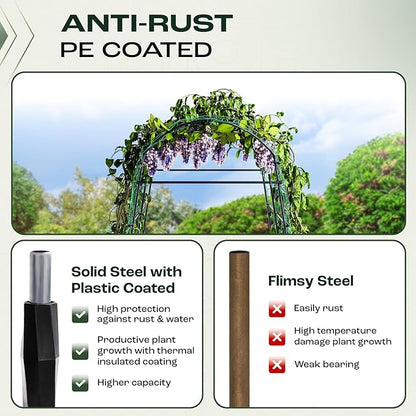Idzo Garden Arch, 88in Tall Stainless Steel Tunnel Vegetable Trellis w PE Coating Protect Against Rust, Space-Saving & Durable for Climbing Plants Outdoor, Minimal Maintenance