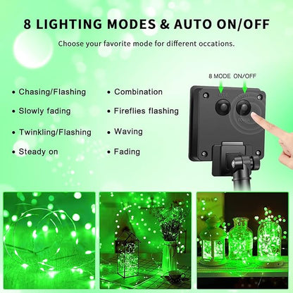 JMEXSUSS 4 Pack Green Solar Christmas Lights, Total 400 LED 132FT Solar String Lights Outdoor Waterproof, 8 Modes Copper Wire Solar Fairy Lights for Patio Garden Yard Tree Christmas Decor