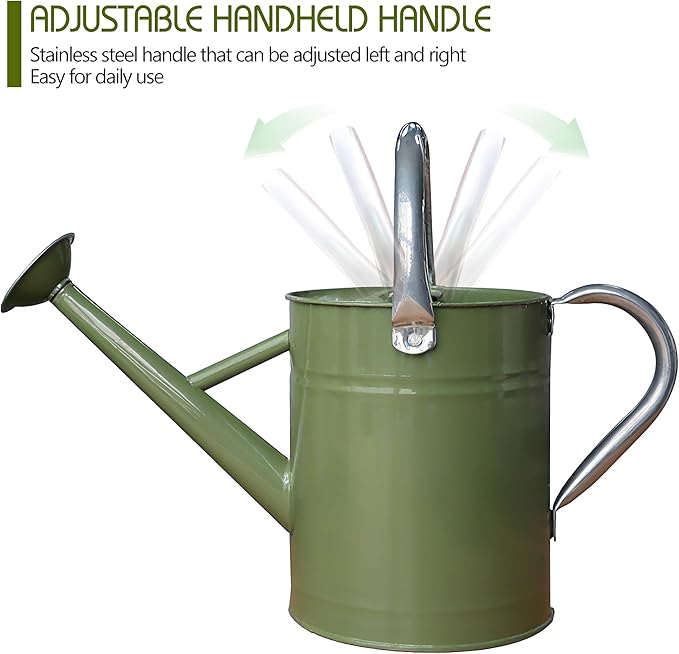 Metal Watering Can, One Gallon Watering Cans Stainless Steel for Outdoor Indoor Garden Plants Watering (Emerald Green)