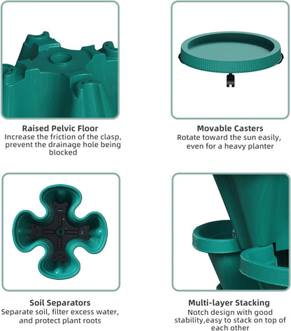 Strawberry Vertical Planters Tower Garden 2 Pack, 7 Tiered Stacking Herb Vegetable Planter with Support Pole Indoor and Outdoor - Hunter Green