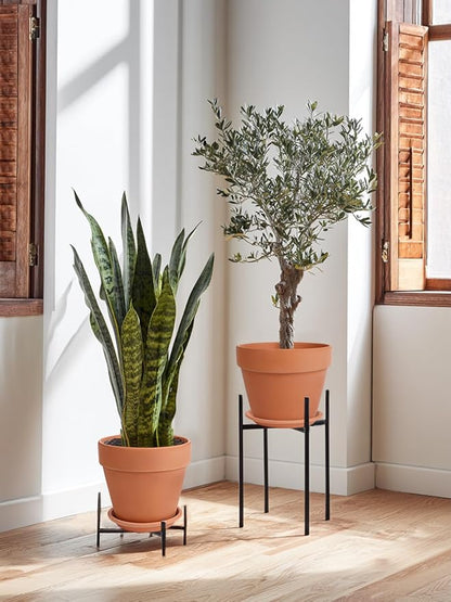 INGOFIN 12 Inch Terracotta Pot Set of 2 with Saucer - Ceramic Clay Pot for Plants with Drainage Hole, Large Terra Cotta Flower Planter with Tray for Indoor Outdoor Plants