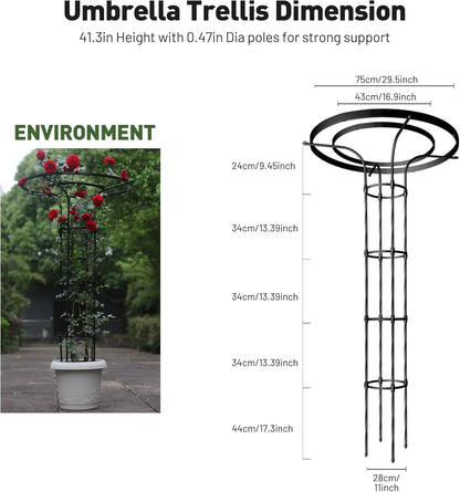 Garden Trellis for Climbing Plants Outdoor, 5.7FT Tall Metal Obelisk Trellis, 68.9" Umbrella Trellis for Potted Plants, Mushroom Top Trellises for Vines, Rose, Clematis, Pea, Bean, Tomato