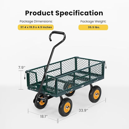 VIVOHOME Heavy Duty 550 Lbs Capacity Mesh Steel Garden Cart Folding Utility Wagon with Removable Sides (Green)