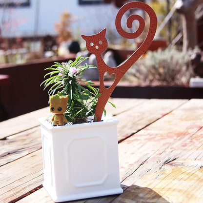 Plant Stakes Powder Paint Coating Garden Picks-Potting and Changing -Steel-Brown- Cat