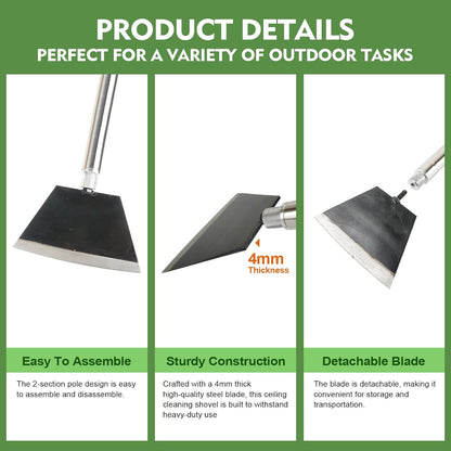 84" Garden Shovel Cleaning Floor Scraper, Weed Removal Tool, Long Handle with Heavy Duty Sharp Blade for Ice Roof Back Yard Sidewalk Grass Walls Glass Tile Painting Stripping Tools