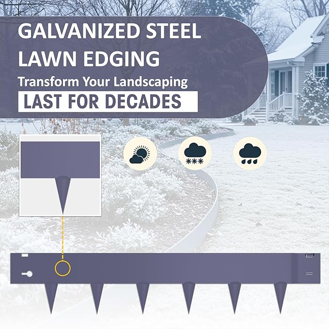 6 Pack Metal Landscape Edging- 40" L x 8" H (20ft Total) Lawn Edging, Garden Border Edging, Metal Edging for Landscaping with Gloves (Gray-Blue)