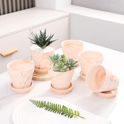 Terra Cotta Pots with Saucer - 6-Pack Small Terracotta 4'' Clay Ceramic Planter Great for Cacti & Succulents with Drainage Hole