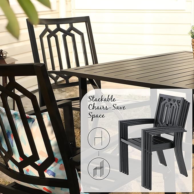 PHI VILLA Metal Outdoor Patio Bistro Set 3 Piece Dining Furniture - Black