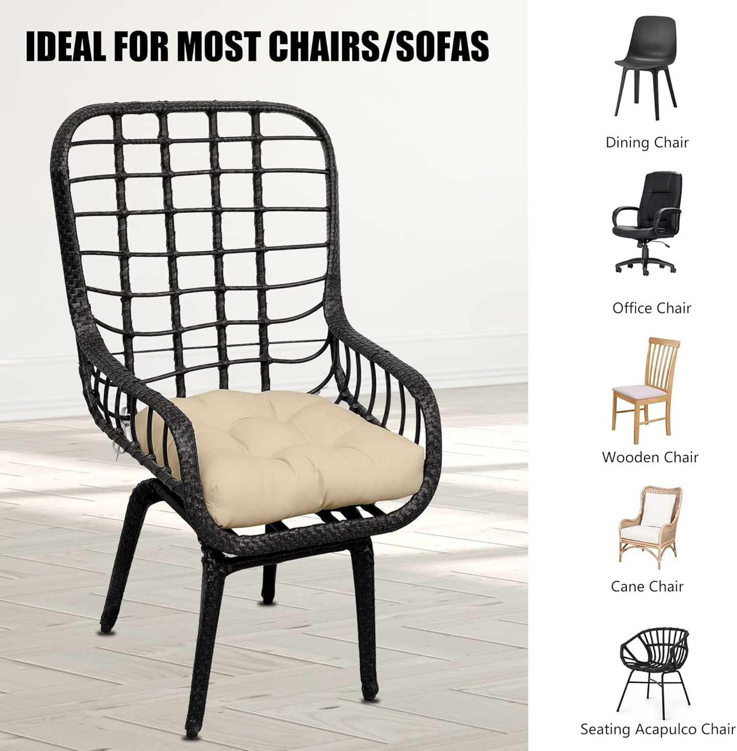 RACE LEAF Outdoor Seat Cushions Set of 2, 17" x 17" Square Patio Cushions, Plump Filling Tufted Water-Resistant Olefin Chair Seat Cushion with Ties for Non-Slip Support, Khaki