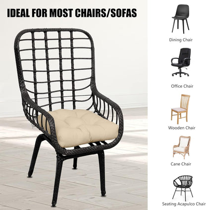 RACE LEAF Outdoor Seat Cushions Set of 2, 19" x 19" Square Patio Cushions, Plump Filling Tufted Water-Resistant Olefin Chair Seat Cushion with Ties for Non-Slip Support, Khaki