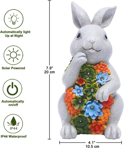 Nacome Garden Outdoor Statues Bunny with Succulent and 7 LED Lights – Lawn Decor for Patio, Balcony, Yard Ornament - Unique Housewarming Gifts