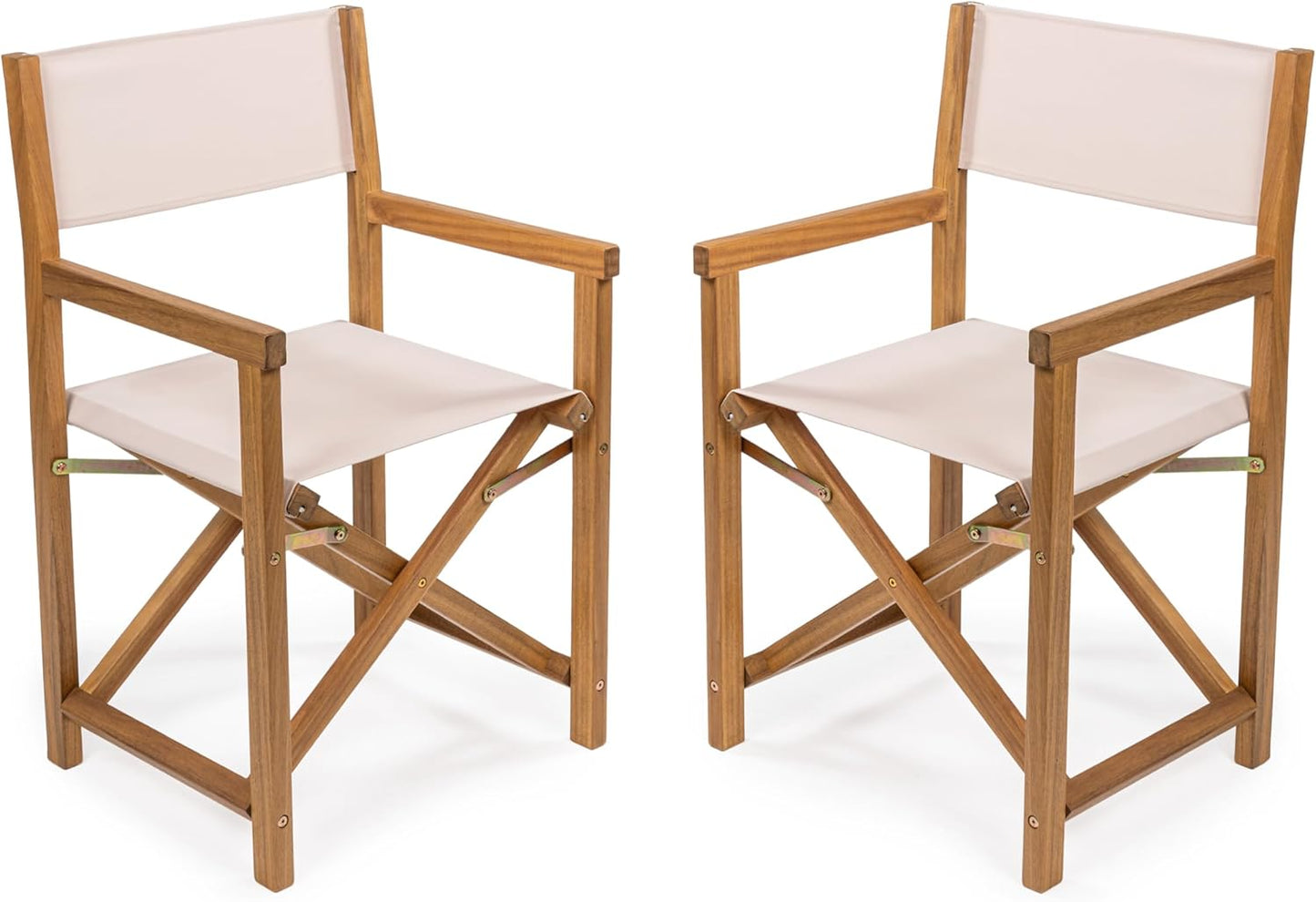 JONATHAN Y DRC1000B-SET2 Cukor Classic Vintage Outdoor Acacia Wood Folding Director Chair with Canvas Seat Classic, Vintage, Mid-Century, Modern, Traditional, Coastal, Beige/Teak Brown (Set of 2)