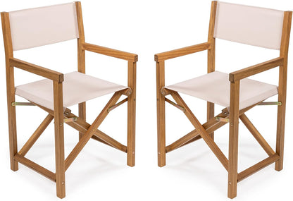 JONATHAN Y DRC1000B-SET2 Cukor Classic Vintage Outdoor Acacia Wood Folding Director Chair with Canvas Seat Classic, Vintage, Mid-Century, Modern, Traditional, Coastal, Beige/Teak Brown (Set of 2)