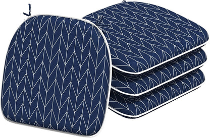 Indoor/Outdoor Chair Cushions 16x17 Inch, Patio Chair Cushions with Ties, All Weather Seat Cushions for Patio Furniture Home Garden Chair Use, Set of 4, Herringbone Navy