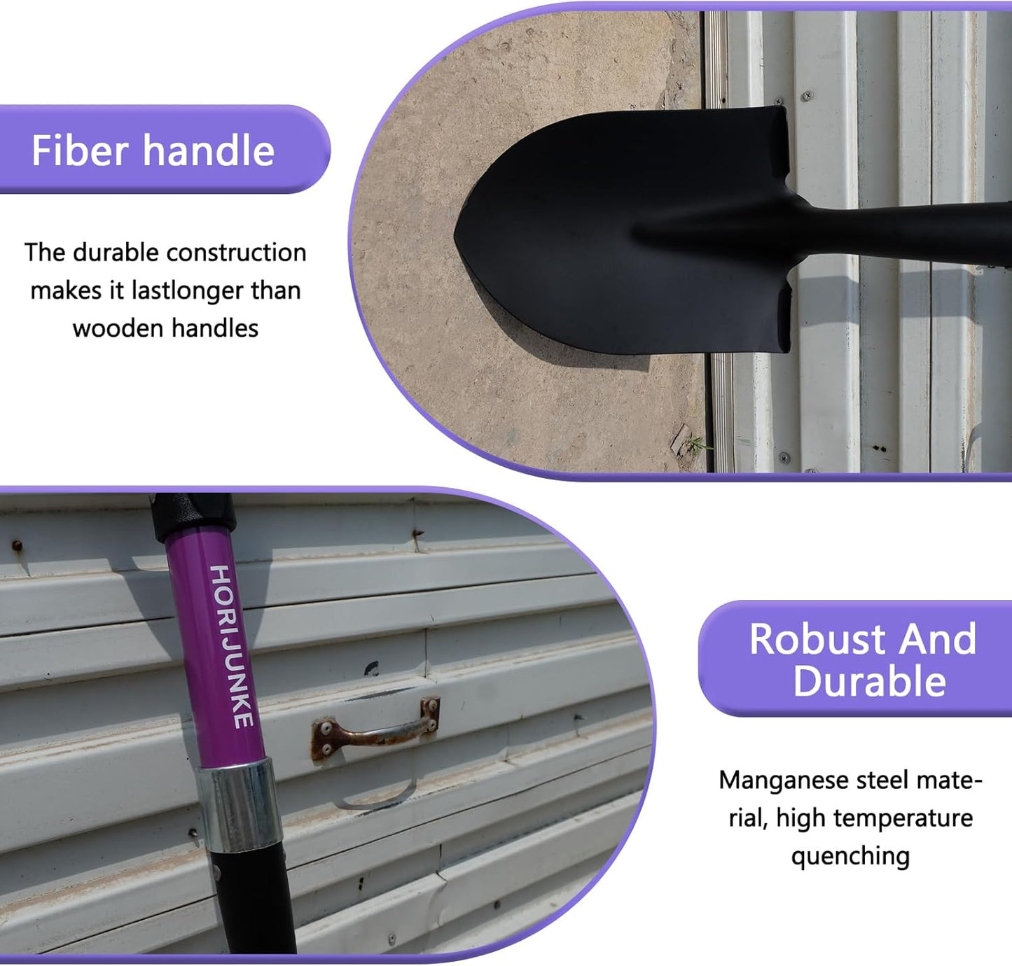 Beach Shovel, Round Small Head with Wooden D-Handle, Metal Garden Shovel for Gardening, 27 Inches Metal+FiberglassMetal+Fiberglass(Purple)