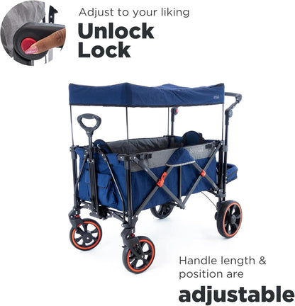 Creative Outdoor Push Pull All-Terrain Collapsible Folding Stroller Wagon for Kids, 150lbs Weight Capacity, Platinum Series, Beach, Park, Garden & Tailgate, (Navy Blue)