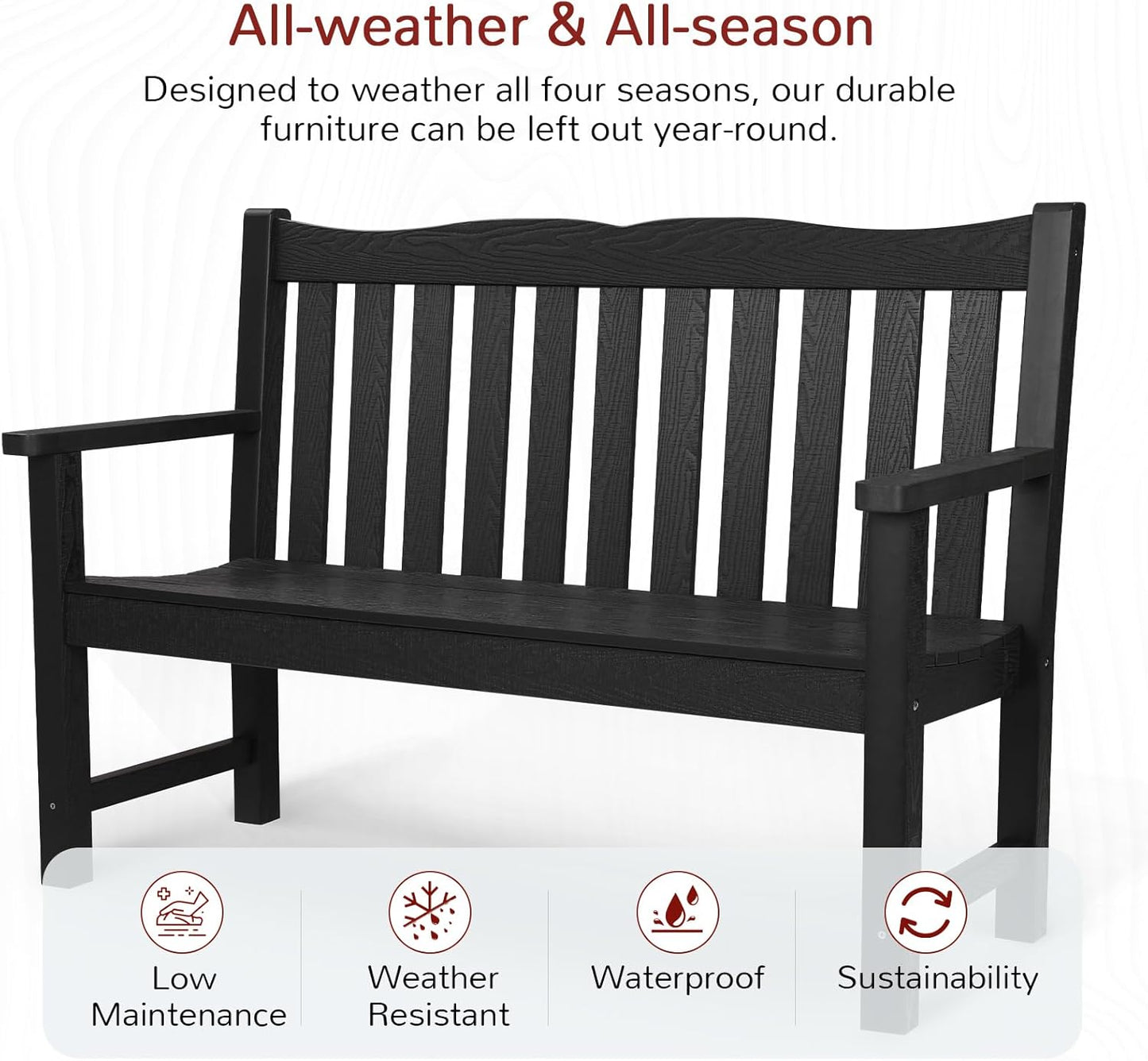 Stoog Weatherproof Outdoor Bench & Outdoor Chairs Set, Patio Furniture Set, Include 2 Garden Chairs and 1 Garden Bench, for Porch, Backyard, Lawn, Patio and Deck, Black