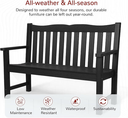 Stoog Weatherproof Outdoor Bench & Outdoor Chairs Set, Patio Furniture Set, Include 2 Garden Chairs and 1 Garden Bench, for Porch, Backyard, Lawn, Patio and Deck, Black