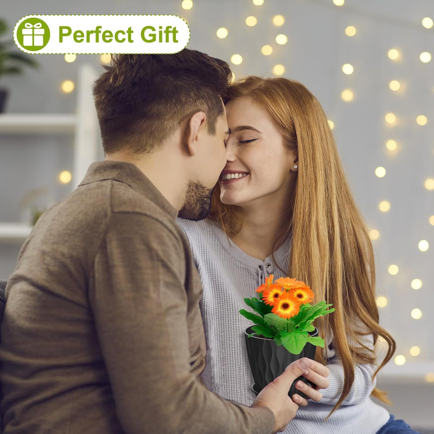 4 inch Small Plastic Nursery Pots, Seedling Pots, 5 Set Water Ripples Plant Pots for Indoor Plants, Flower Pots with Drainage Holes and Saucers, Seed Starter Pots for Succulent Plants, Black