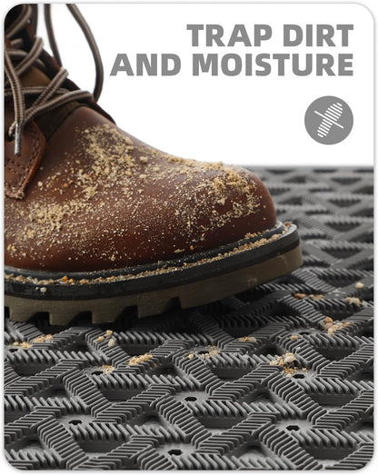 Color&Geometry Door Mat Outside Entrance with Drainage, Rubber Heavy Duty Dirt Trapper Waterproof Outdoor Welcome Mat, Outdoor Mats All Weather for Front Back Door Patio Entryway Entry,19"X30" Grey