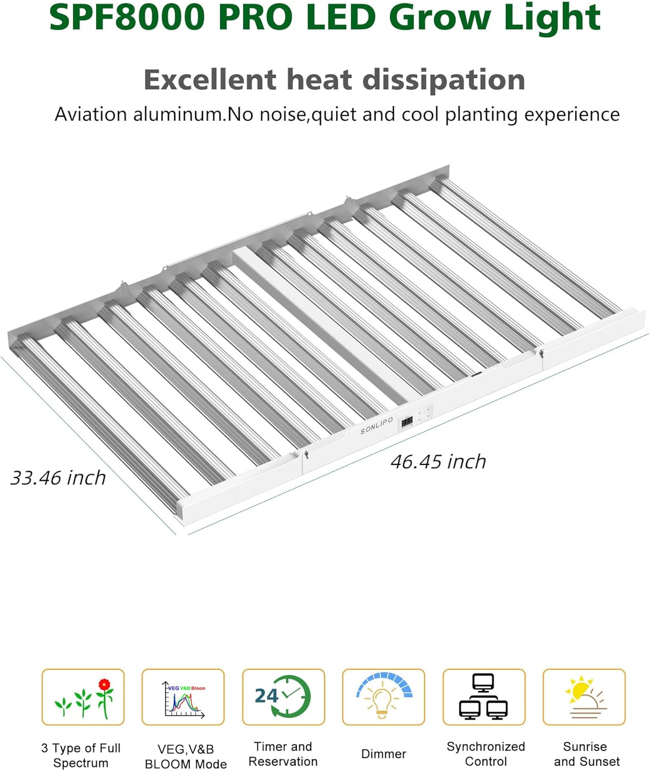 2024 New SPF8000 PRO 800W LED Grow Light 6x6ft Coverage with Veg & Bloom Dimmer Timer Full Spectrum Grow Lamps for Indoor Plants Seeding Flowering LED Plant Light Fixture