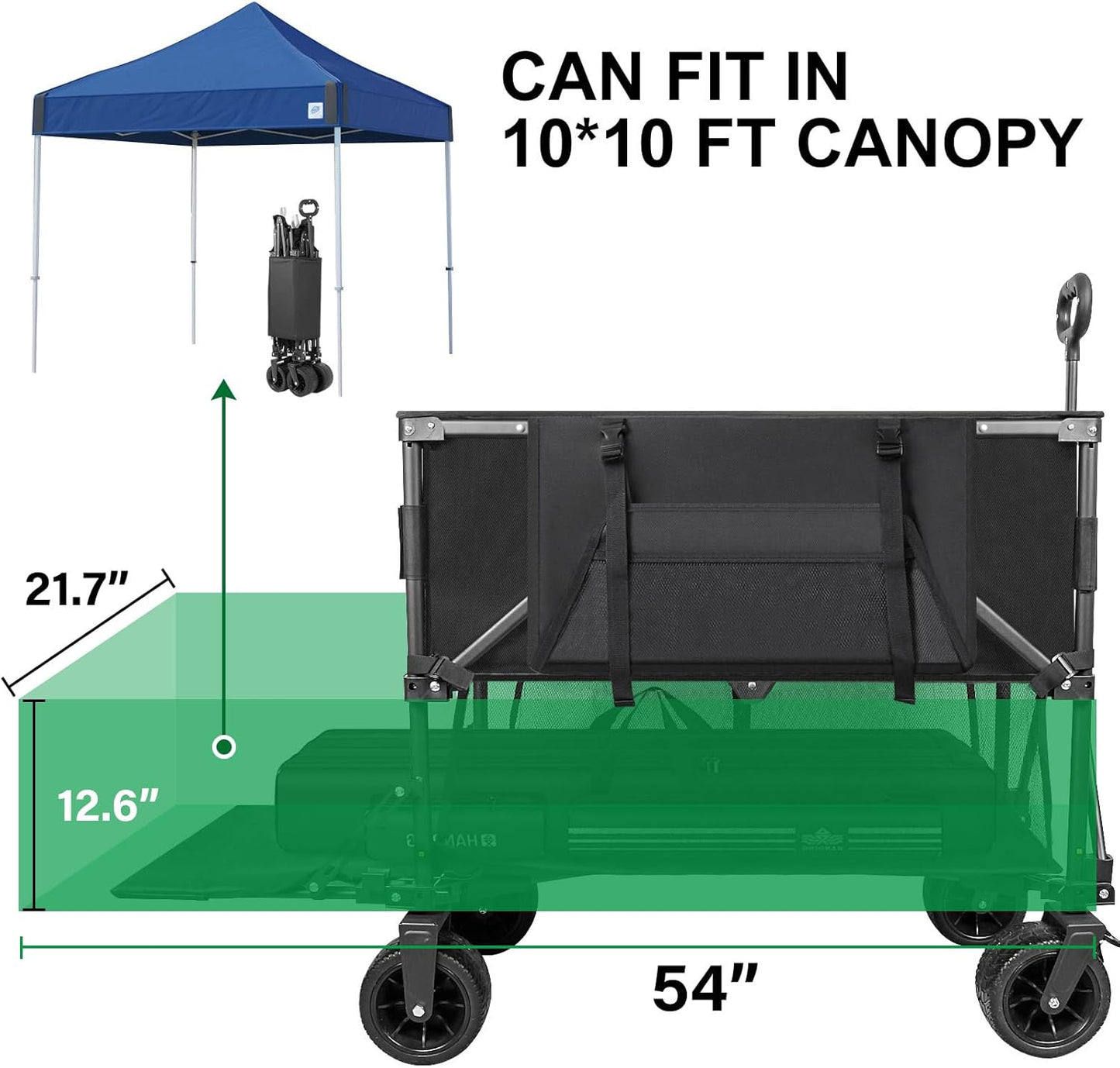 Double Decker Wagon 600lb Capacity & 400L Collapsible Sports Wagon with Big Wheels 54" Extended Utility Folding Cart for Camping Fishing & Outdoor Use