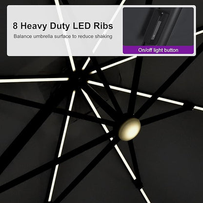 PURPLE LEAF 10 Feet Patio Umbrella Outdoor Cantilever Solar Powered LED Swivel Square Umbrella Aluminum Offset Umbrella with 360-degree Rotation for Garden Deck Pool Patio, Grey