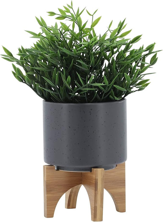 Sagebrook Home Modern Ceramic Planter with Stand - Stoneware Indoor/Outdoor Flower Pot - Minimalist Home & Garden Decor - 7" Gray