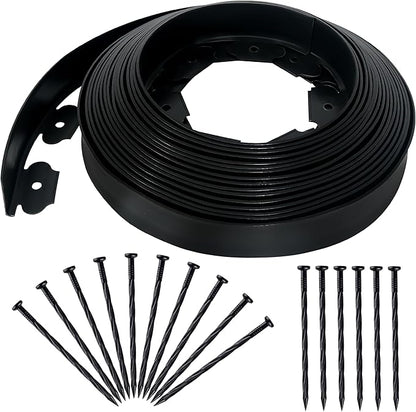 2 Inch x 50FT Landscape Edging Border with 45 Anchoring Spikes, No Dig Garden Border Edging Kit, Plastic Lawn Edging Border for Landscaping Garden Flower Beds Lawn Yard Paver Pathway, Black