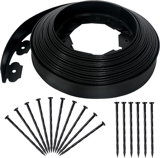 2 Inch x 50FT Landscape Edging Border with 45 Anchoring Spikes, No Dig Garden Border Edging Kit, Plastic Lawn Edging Border for Landscaping Garden Flower Beds Lawn Yard Paver Pathway, Black
