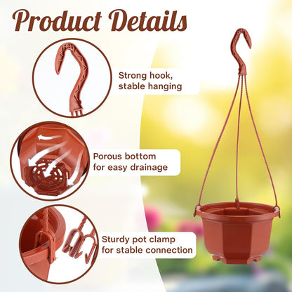 Roshtia 24 Pcs Hanging Plastic Planter Pot with Hook Flower Pots Baskets Hanging Nursery Planter Holder for Outdoor Indoor Plant Garden(Brown,6 Inch)