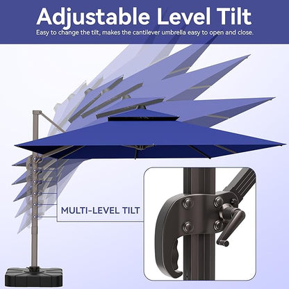 9x12 FT Patio Umbrella with base, Large Cantilever Rectangular Double Top Heavy Duty Offset Umbrellas with 360° Rotation, Outdoor shade for Garden Deck Pool, Navy