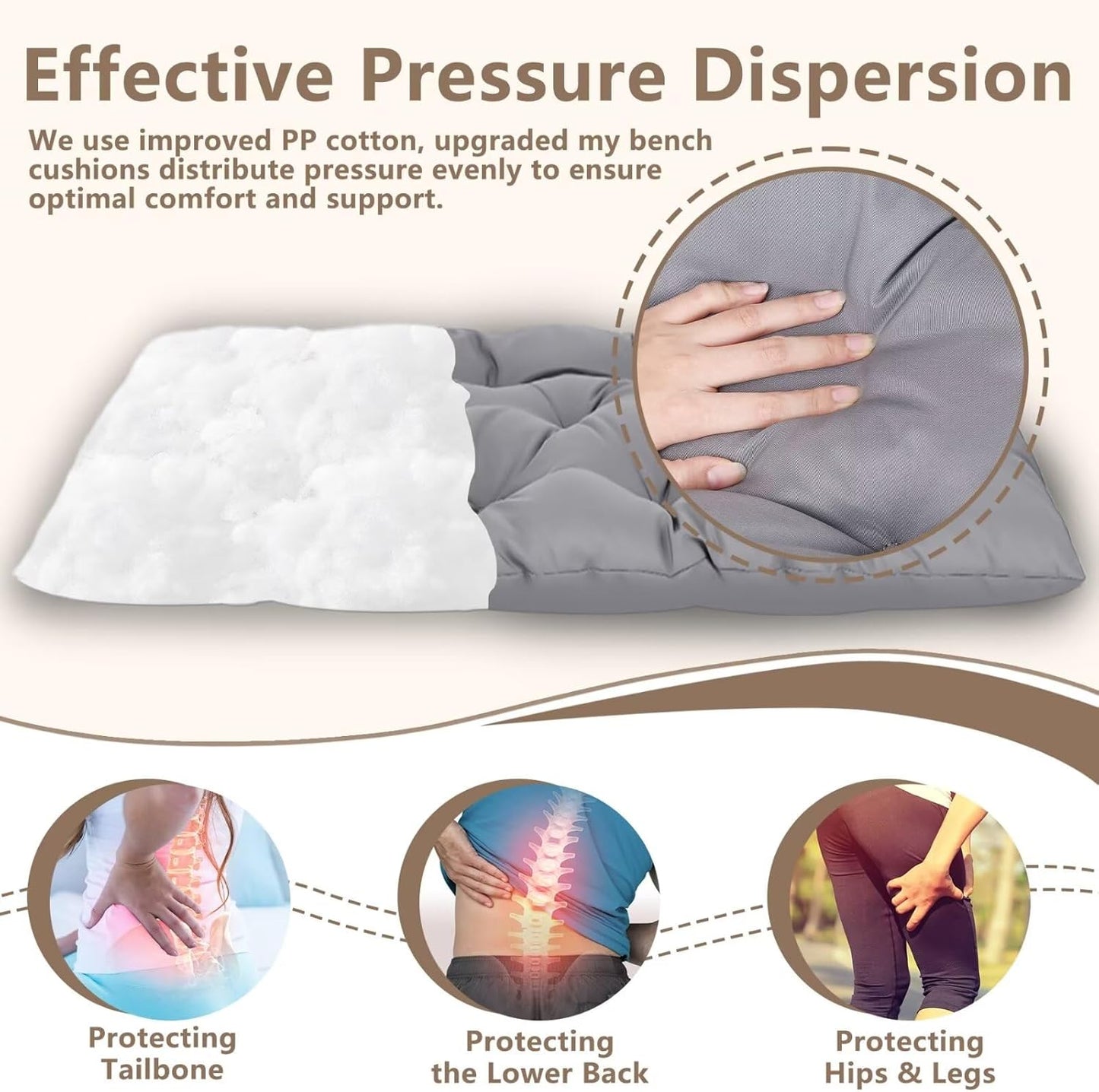 39.3in Waterproof Indoor/Outdoor Garden Bench Seat Cushions，Thicken Patio Bench Soft Rocking Chairs Pad Lounger Seat for Wicker Loveseat Settee（39.3 X 19.10 in,Light Grey ）