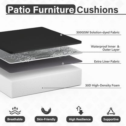 Patio Chair Cushions 24 X 24 X 5 Inch Waterproof Outdoor Seat Cushions for Patio Furniture, Outdoor Sofa Couch Pads with Ties & Handle, Set of 2, Black