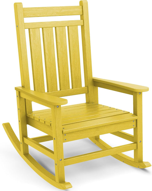 SEWALL HDPE Rocking Chair, Oversized Outdoor Rocking Chair for Adults, Patio Rocker for Porch, Yellow