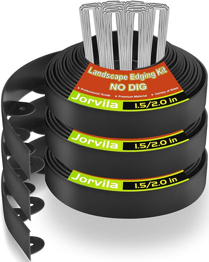 Landscape Edging, 1.5" x 100' Plastic Garden Edging with 120 Pcs Metal Spikes, Flexible Garden Border for Lawn, Landscaping, Flower Beds