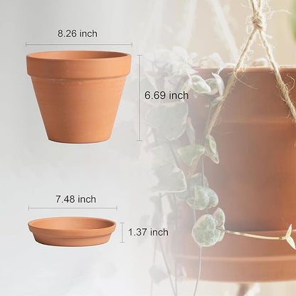 Terracotta Pots 8 Inch(2 Pack), Large Clay Pots for Plants with Drainage Hole and Saucer, Terracotta Planter Pot for Indoor Outdoor Plant