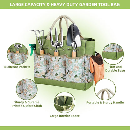 Garden Tool Set 12 Pieces Gardening Tools Stainless Steel Heavy Duty, Outdoor Hand Tools with Floral Organizer Handbag, Succulent Tools,Gardening Gifts for Women Men Beginners