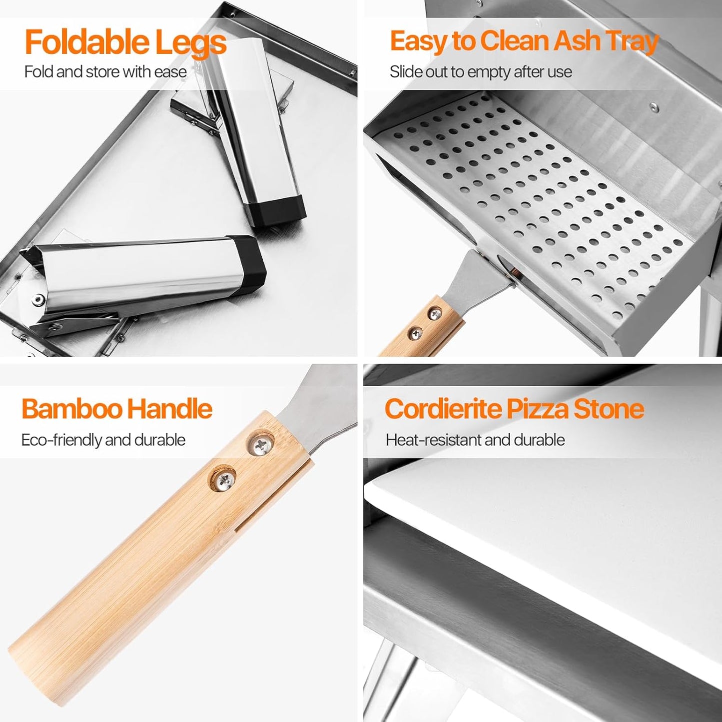 Pizza Oven 13 Inch Outdoor Wood Fired Portable Stainless Steel Pizza Oven with Pizza Stone for Family Outside Cooking Camping Backyard BBQ Pizza Maker Garden Kitchen(Silver 13IN)