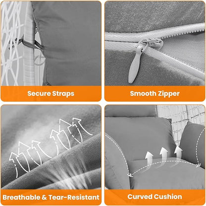 Egg Chair Cushion, Hanging Basket Hammock Seat Cushion, Thick Soft Egg Swing Chair Pad with Headrest for Patio Porch Furniture Outdoor (Grey, 39.37x45.28x4.72in)