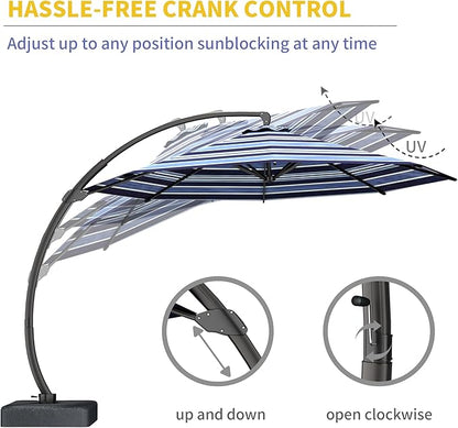 Kingdura 11ft Offset Cantilever Patio Umbrella with Base Included, Large Round Aluminum Outdoor Umbrella with 100% Acrylic Fabric, 360° Rotation & Infinite Tilt for Deck Pool Backyard, Blue Stripes