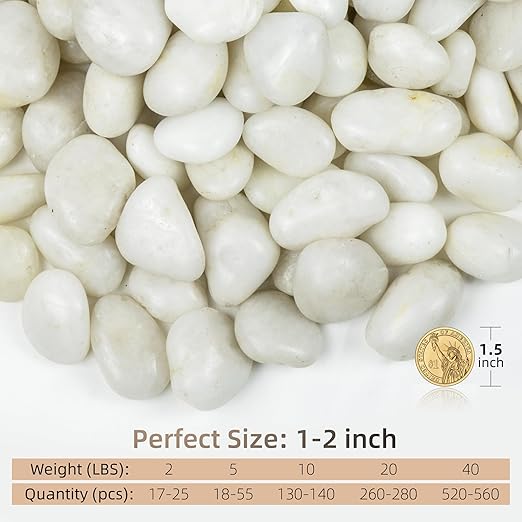2lbs White Pebbles for Indoor Plants, 1-2Inch Natural River Rocks for Aquarium, High Polished Decorative Stones for Vase Filler Fish Tank Landscaping Garden